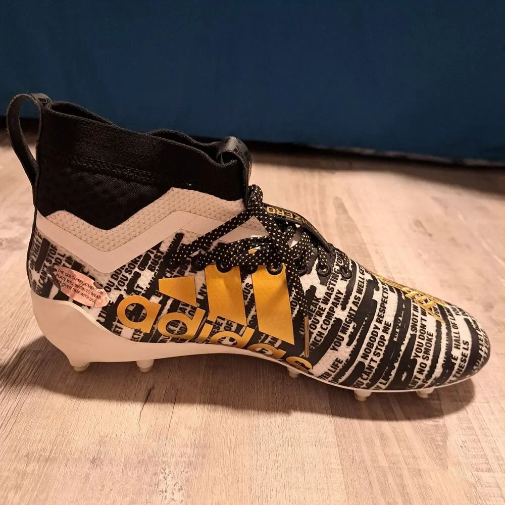 ADIDAS Adizero 8.0‎ White Black Metallic Gold Molded Football Cleats Size 10.5